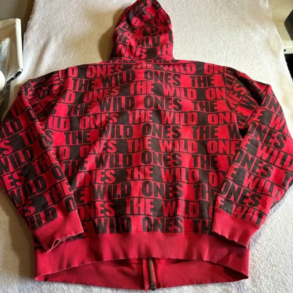 The Wild Ones Mens Red Black All Over Print Full Zip Hoodie Sweatshirt XL Y2K